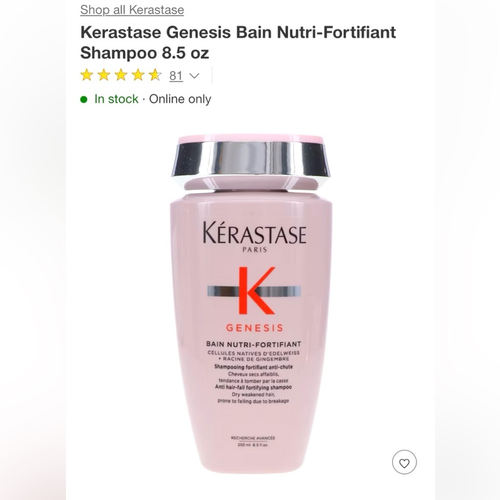 Kérastase Genesis Bain Nutri-Fortifiant Shampoo 8.5 oz. Protects weakened hair